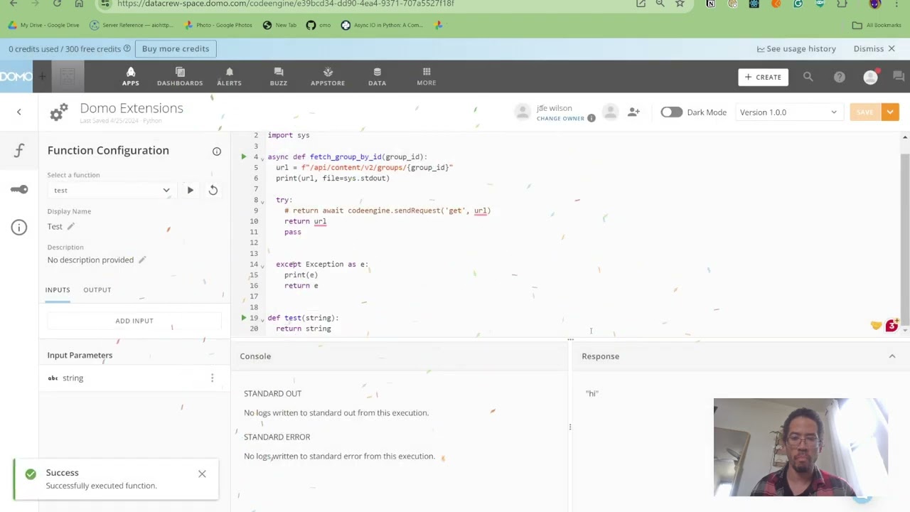 My first Domo CodeEngine function -- handling API authentication with Accounts (Part 1)