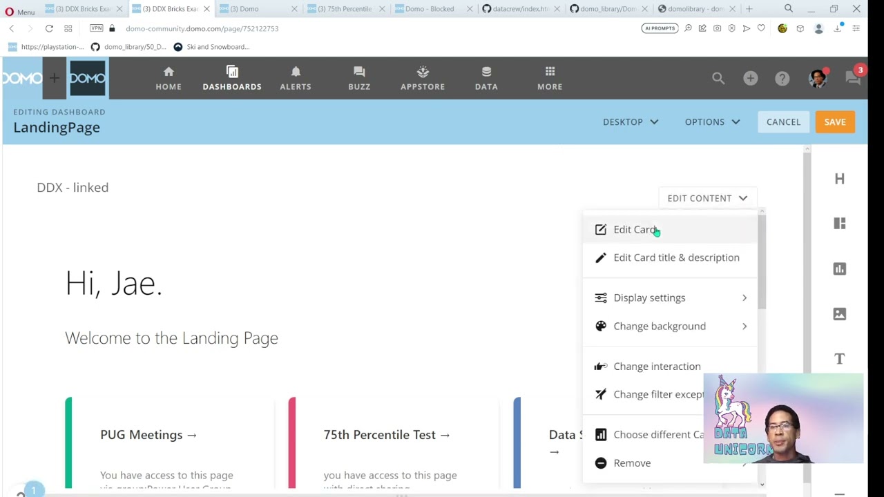 Domo + DDX Bricks || Landing Page Navigation based on User Page Access